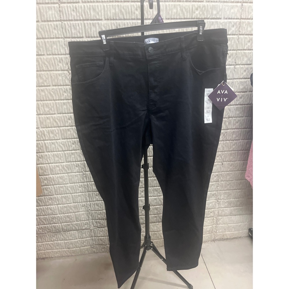 Ava & Viv Womens Plus Size 22 High-Rise Skinny Jeans Black Denim Pants NEW